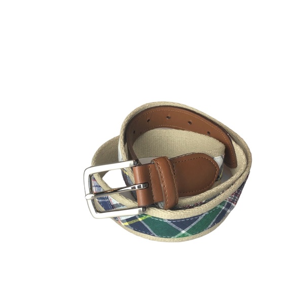 JAAK Belt Men L Madras Plaid Blue Red GreenCanvas Cotton Woven Synthetic Leather - Picture 14 of 14